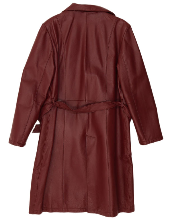 Винтажное женское кожаное пальто IT 50 XL Бордовое кожаное