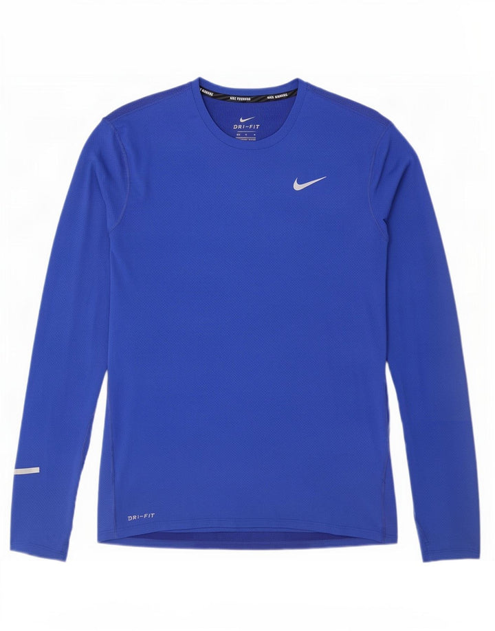 Мужской топ Nike Dri Fit с длинным рукавом, средний синий полиэстер