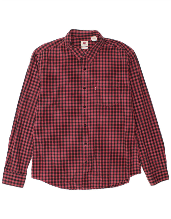LEVI'S Mens Slim Shirt Large Red Gingham