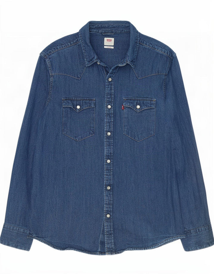 Мужская стандартная джинсовая рубашка Levi's, большая синяя хлопковая рубашка