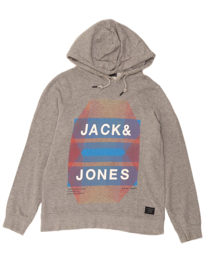 JACK & JONES Мужской джемпер с капюшоном с рисунком, средний серый, хлопок