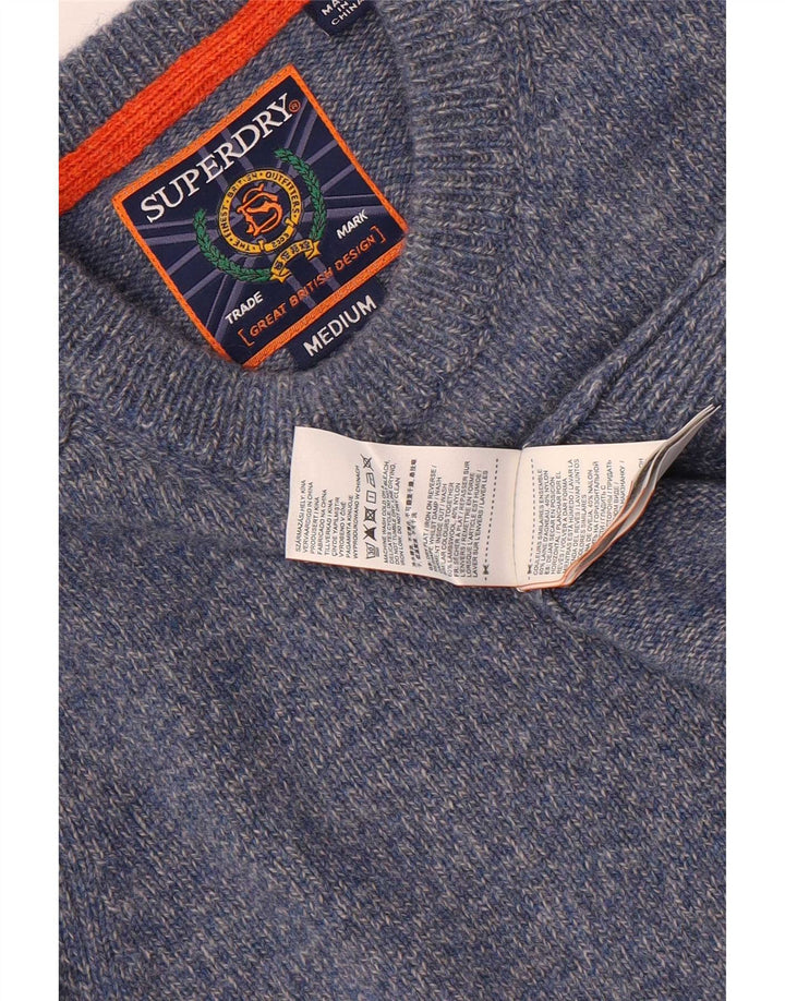 Мужской свитер Superdry с круглым вырезом, средний синий, из овечьей шерсти с крапинками