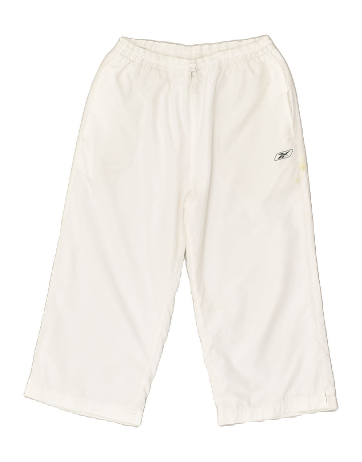 REEBOK Womens Capri Tracksuit Trousers UK 12 Medium  White Polyester | Vintage Reebok | Thrift | Second-Hand Reebok | Used Clothing | Messina Hembry 
