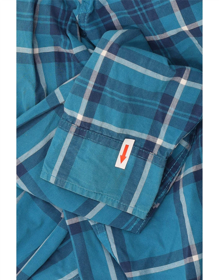 Мужская рубашка Hollister, большая синяя хлопковая клетка в клетку