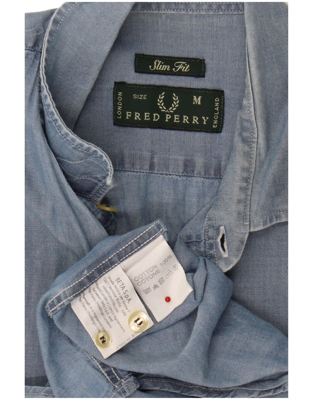 Мужская рубашка узкого кроя Fred Perry, хлопок среднего синего цвета