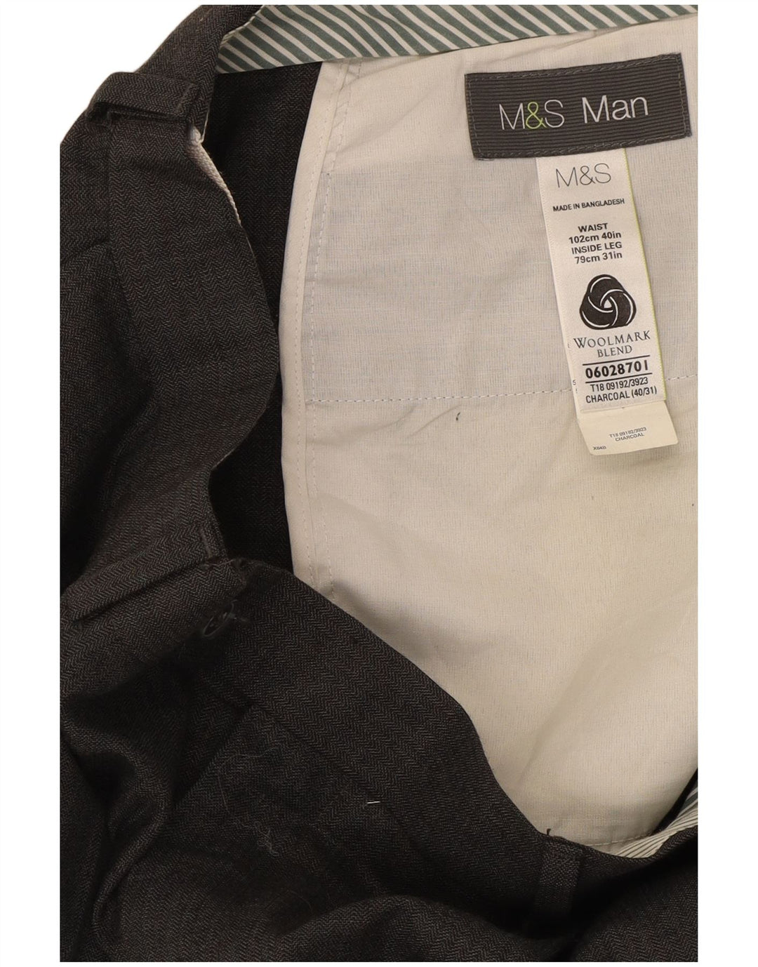 Мужские прямые повседневные брюки Marks & Spencer W40 L31 серые шерстяные