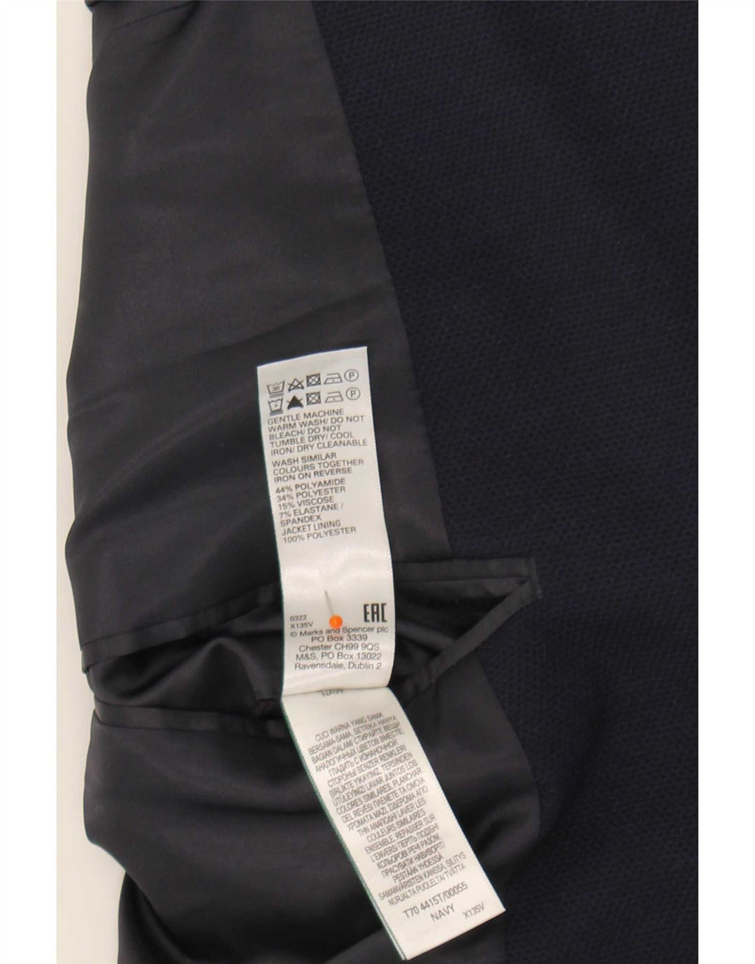 Мужской пиджак Marks & Spencer с 2 пуговицами UK 48 4XL Темно-синий полиамид