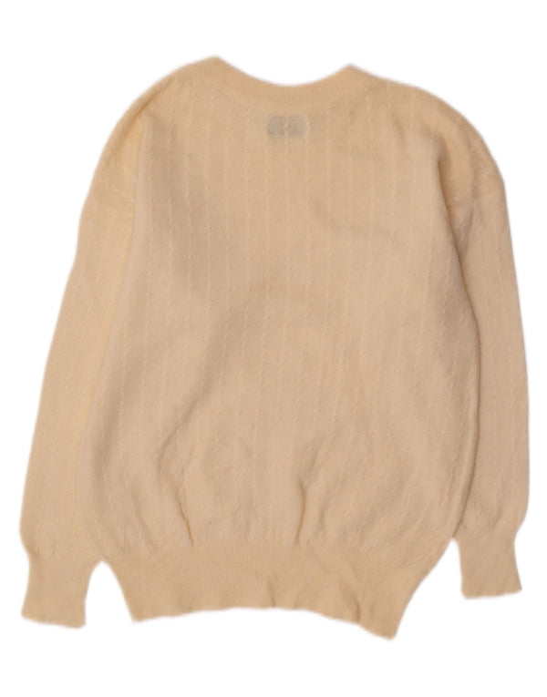 Женский укороченный джемпер с круглым вырезом BENETTON UK 12, средний, белый цвет