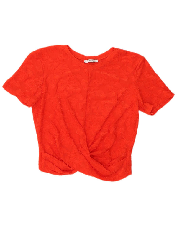 Zara Womens Trafaluc Crop Blouse Top UK 14 Large Orange Floral