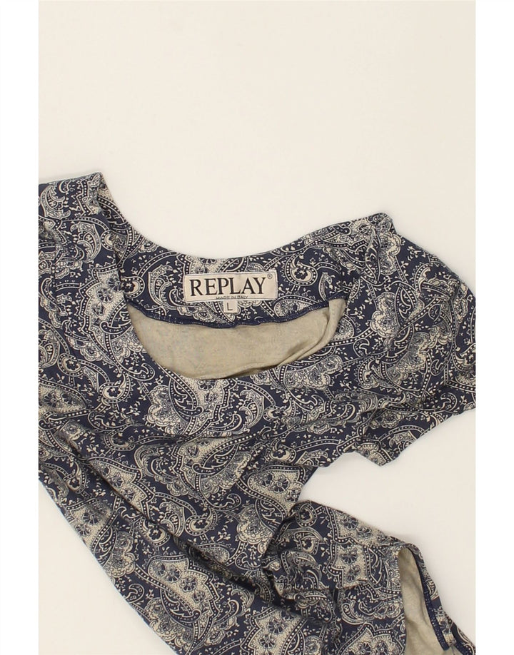 REPLAY Womens Bodysuit UK 14 Large Blue Paisley Cotton | Vintage Replay | Thrift | Second-Hand Replay | Used Clothing | Messina Hembry 