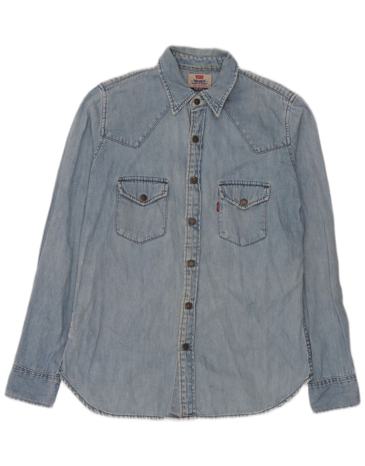 Мужская джинсовая рубашка Levi's, большая синяя хлопковая ткань