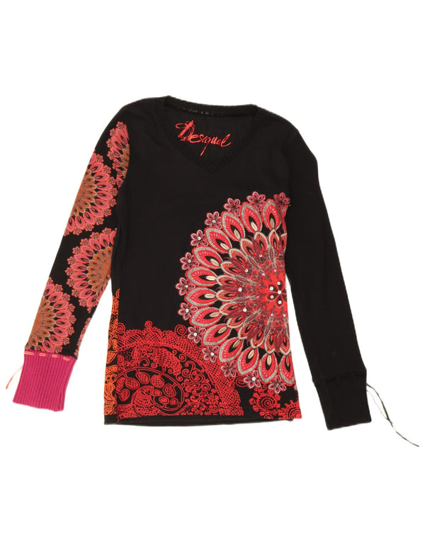 Desigual Womens Graphic Top Long Sleeve UK 12 Medium Black Paisley