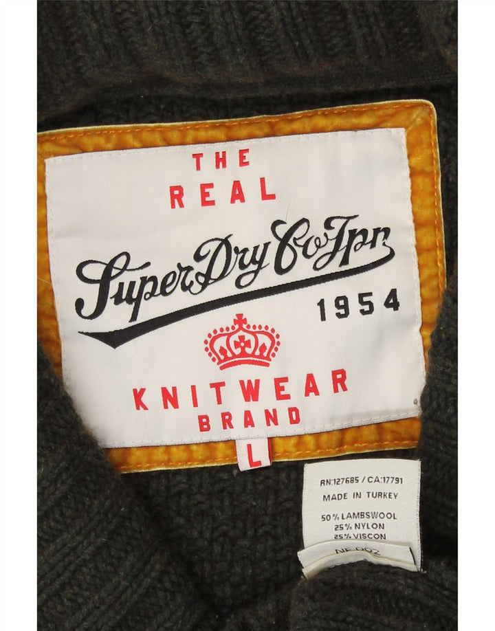 Женский кардиган Superdry UK 16, большой цвет хаки, овечья шерсть
