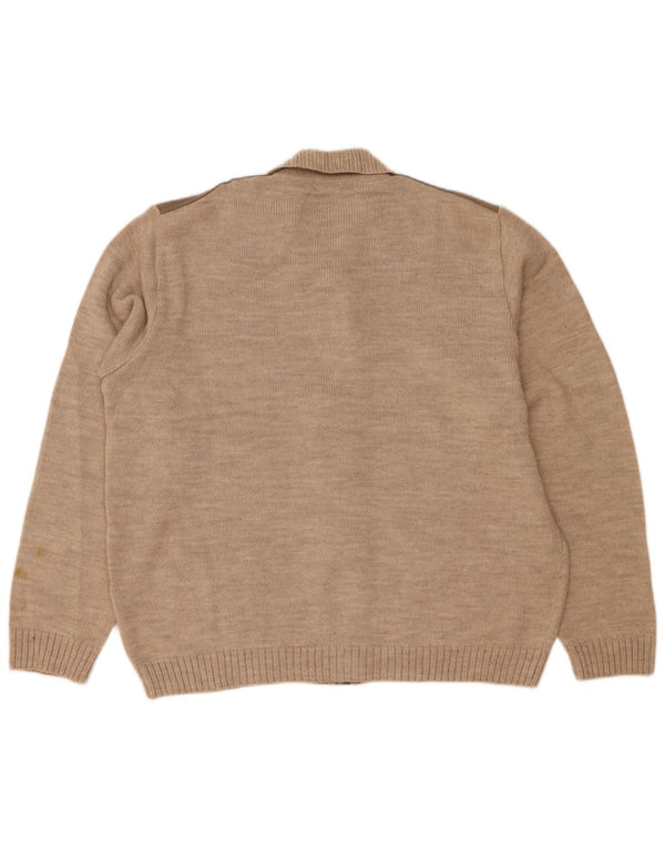 Marks & Spencer Mens Full Zip Cardigan Sweater XL Beige Colourblock Acrylic