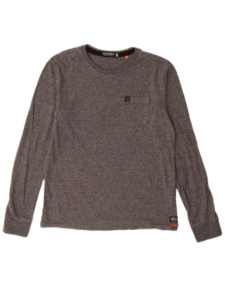 Мужской топ Superdry из хлопка с длинным рукавом среднего серого цвета