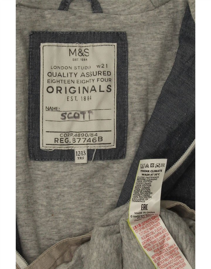 Ветровка с капюшоном Marks & Spencer для мальчиков 12–13 лет, серая с цветными блоками