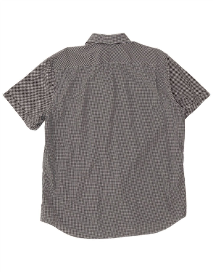 LACOSTE Мужская рубашка с коротким рукавом, размер 44 17 1/2 XL, черная клетка