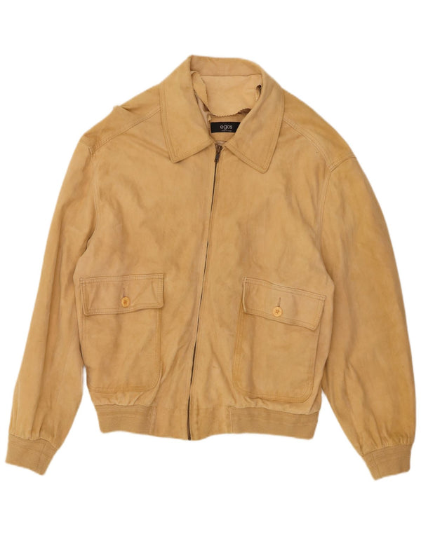 Мужской замшевый бомбер VINTAGE UK 38 средний бежевый кожаный