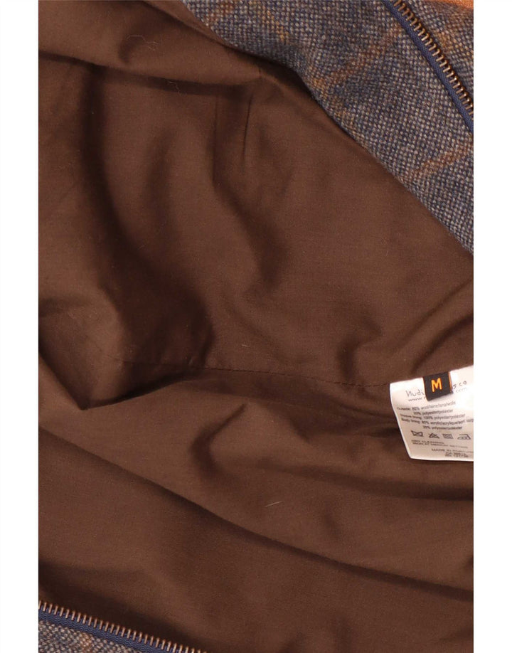 Мужская кожаная куртка-бомбер Nudie Jeans UK 38, средний синий цвет, шерсть с цветными блоками
