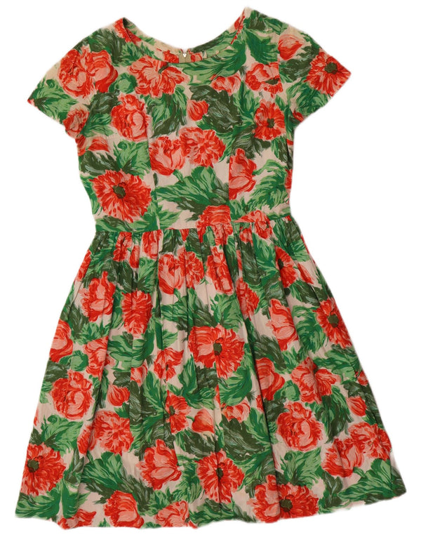 VINTAGE Womens A-Line Dress UK 12 Medium Green Floral