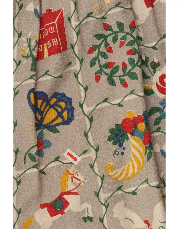 ВИНТАЖНОЕ женское платье прямого кроя с графическим рисунком, Великобритания 16, большой серый цветочный принт