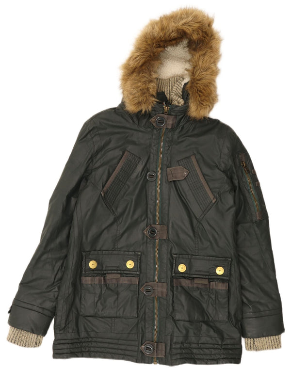 Женская ветровка с капюшоном Superdry UK 14, большая зеленая хлопковая армия