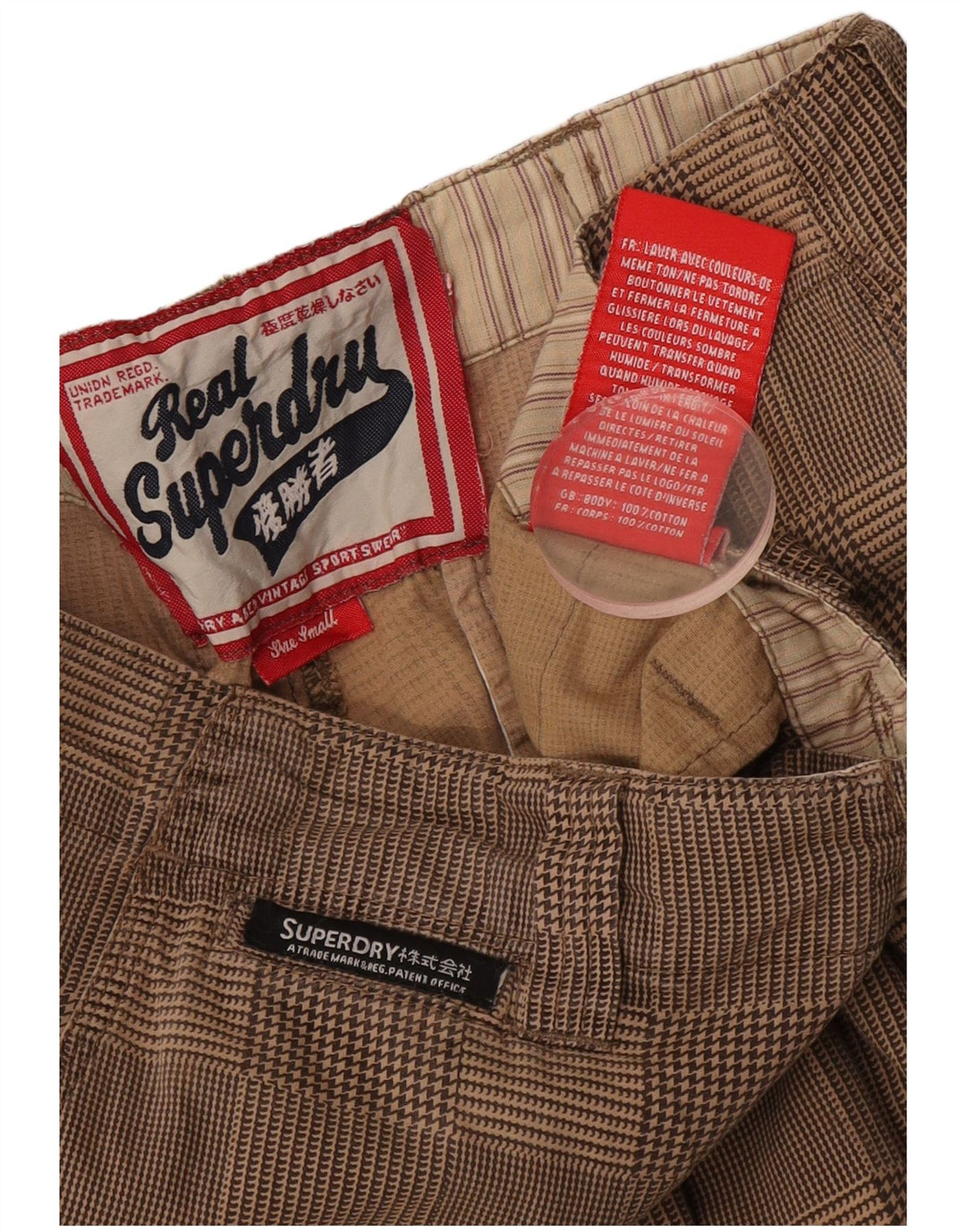 SUPERDRY Мужские шорты-карго, маленькие W29, хлопковые в бежевую клетку