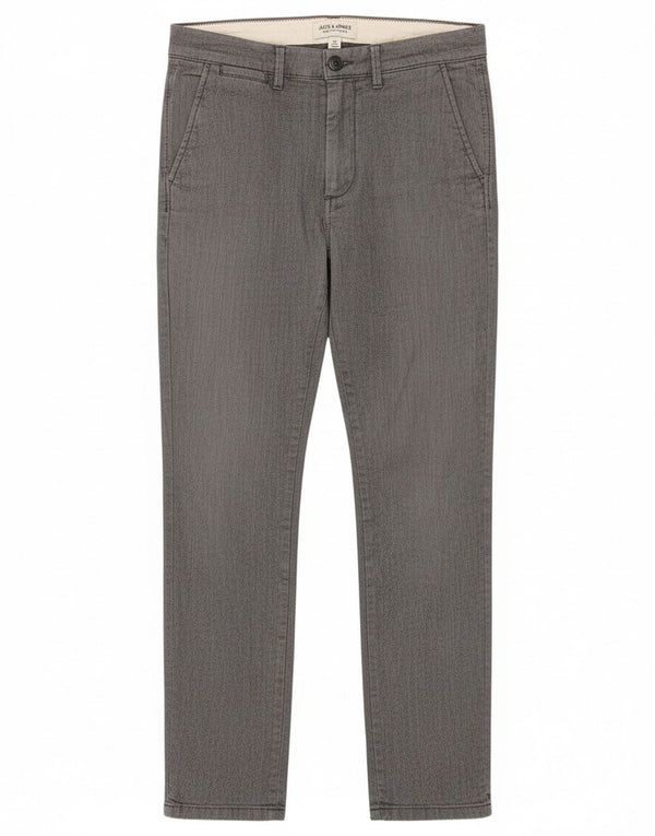 Мужские брюки-чиносы Jack & Jones Marco Slim Fit W30 L27 серые с узором «елочка»