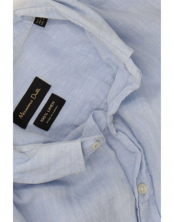 Мужская рубашка Massimo Dutti XL, синяя льняная