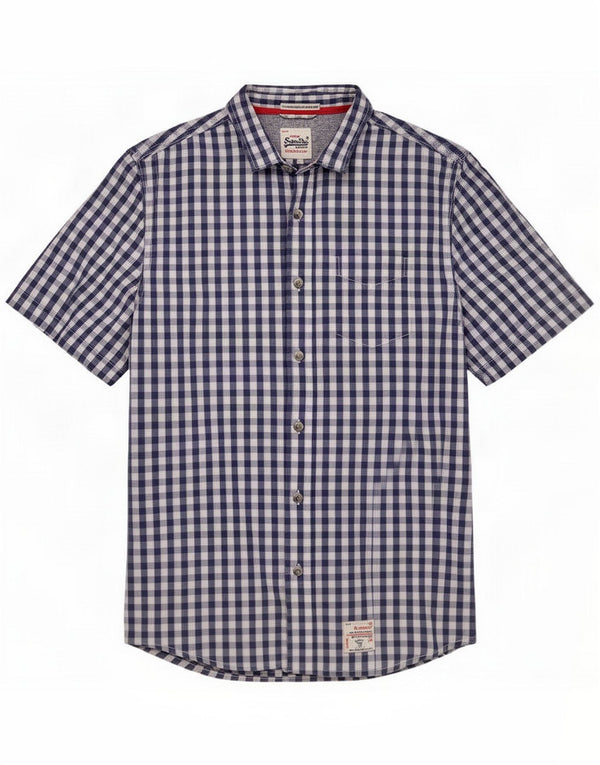 Мужская рубашка с коротким рукавом Superdry XL, темно-синяя, хлопок в мелкую клетку