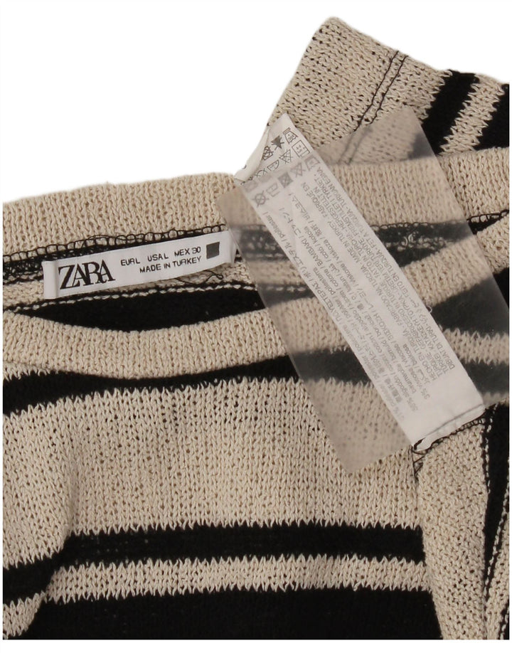 Женский свободный свитер с вырезом «лодочка» Zara UK 16, большой черный в полоску