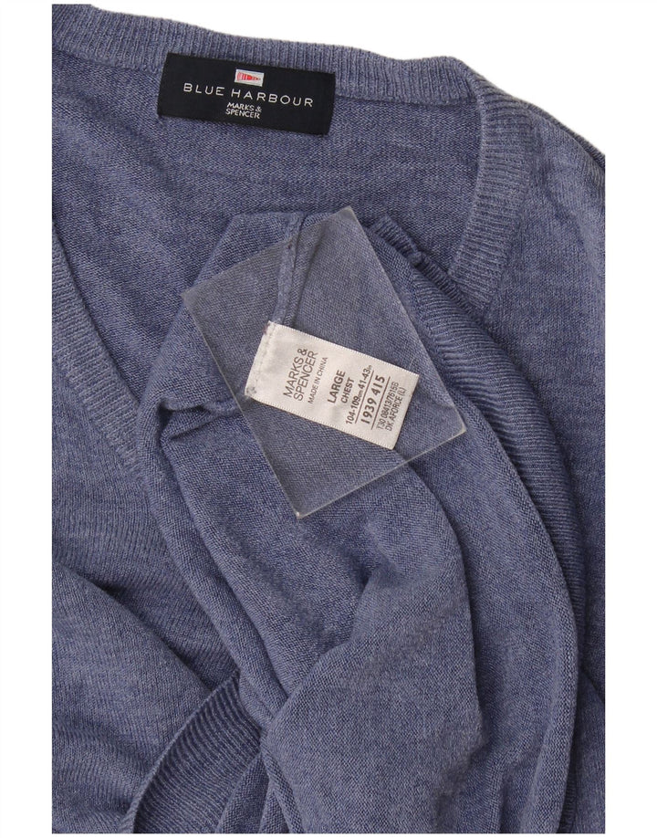 Мужской джемпер с v-образным вырезом Marks & Spencer Blue Harbour, большой синий акрил