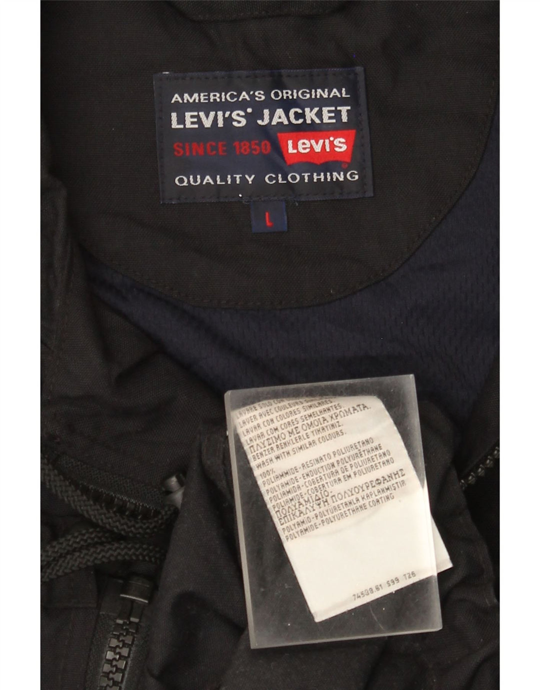 Мужская дождевик с капюшоном Levi's UK 40, большая черная полиамид