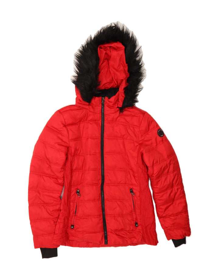 NAUTICA Womens Hooded Padded Jacket UK 14 Large Red Polyester Vintage Nautica and Second-Hand Nautica from Messina Hembry 