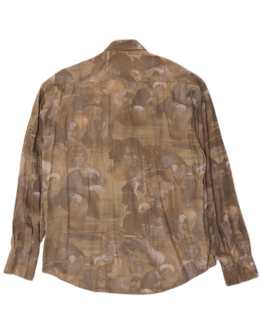 Винтажная мужская рубашка с рисунком из вискозы цвета хаки среднего размера