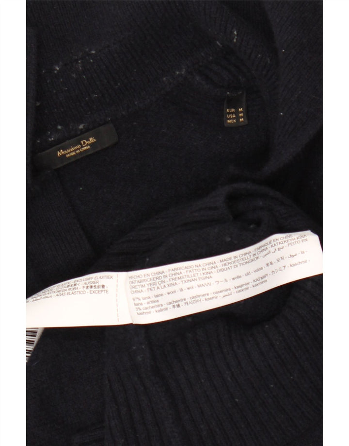 Женский джемпер с воротником поло MASSIMO DUTTI UK 14, средний темно-синий, шерсть