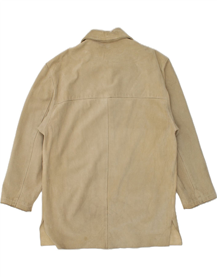 VINTAGE Womens Oversized Leather Jacket UK 10 Small Beige Leather Vintage Vintage and Second-Hand Vintage from Messina Hembry 
