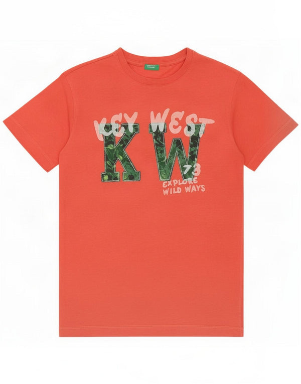 Футболка Benetton с рисунком для девочек, топ 13–14 лет, размер 3XL, розовый хлопок