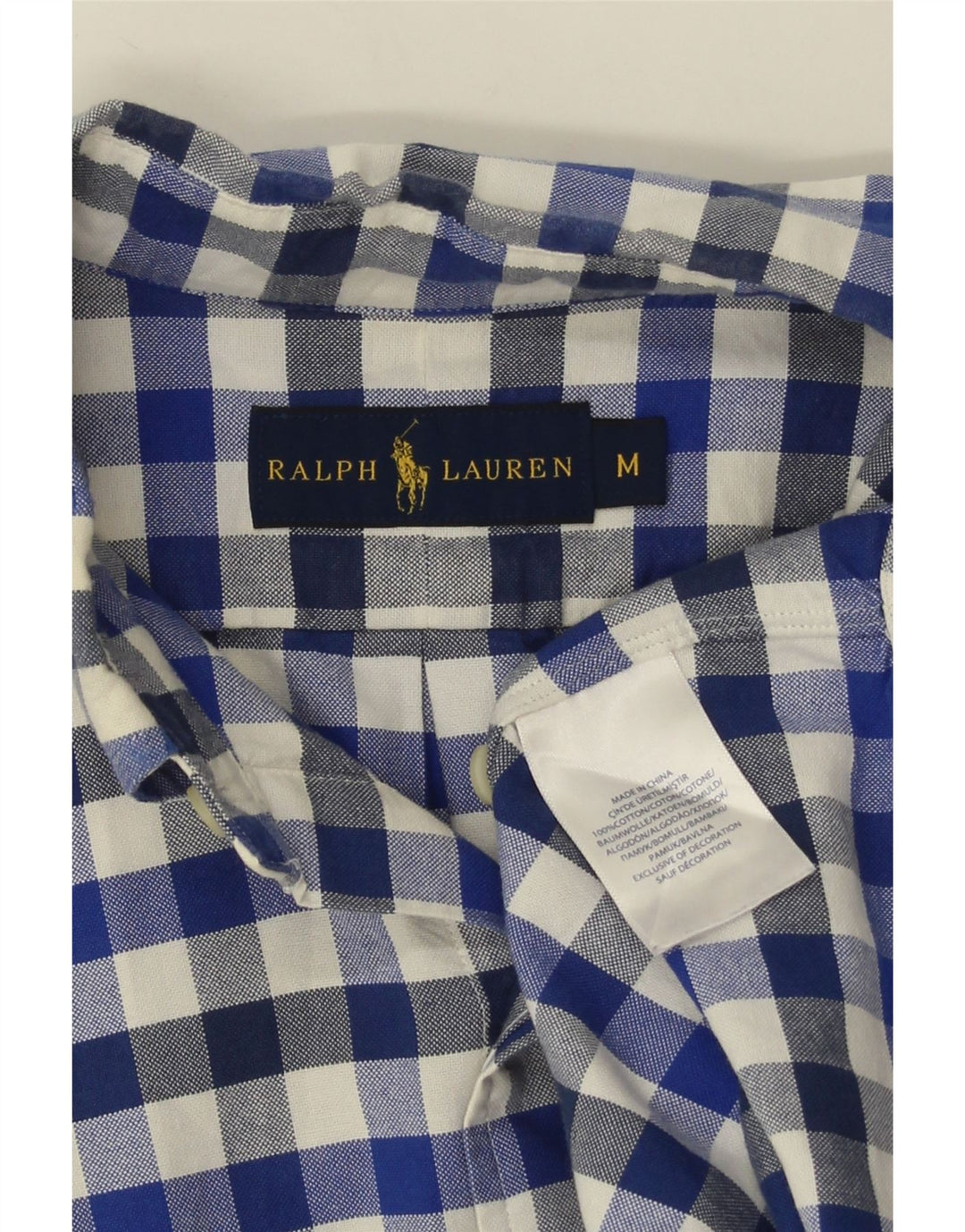 Мужская рубашка с коротким рукавом Ralph Lauren среднего синего цвета в мелкую клетку, хлопок
