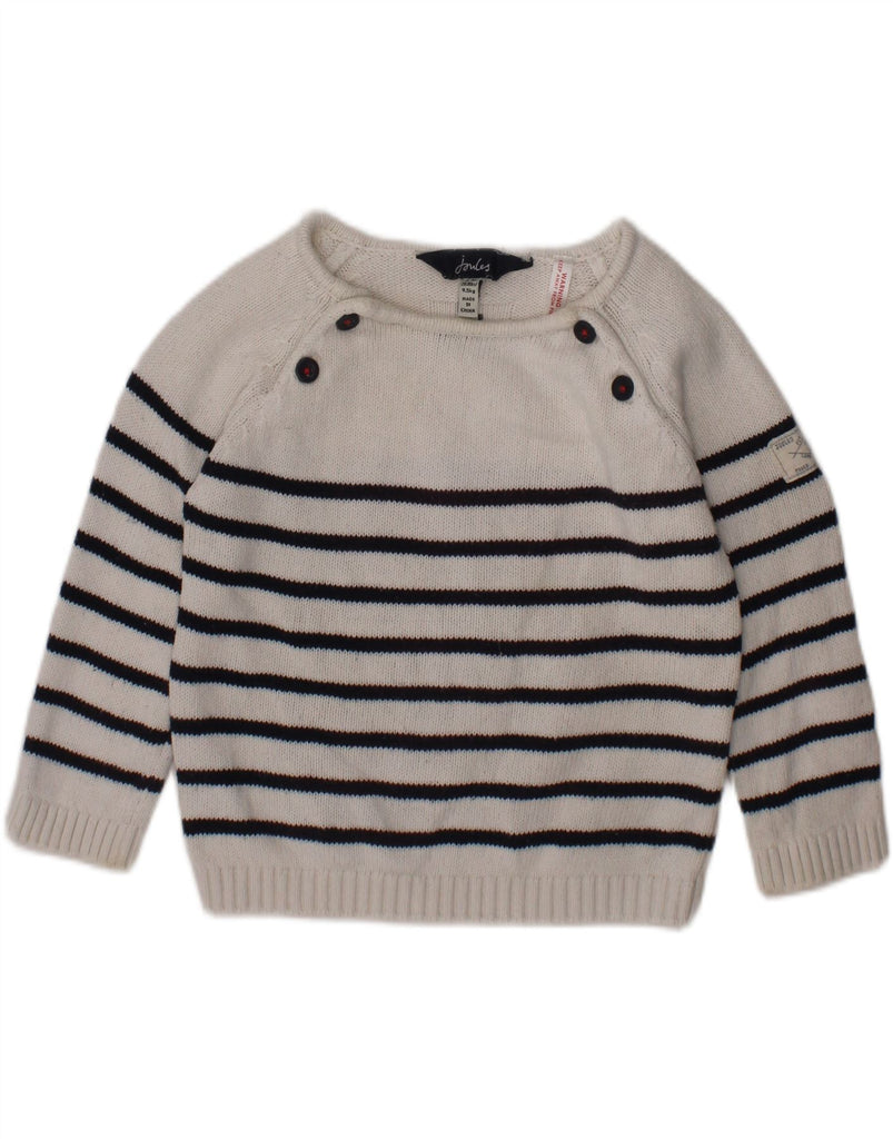 JOULES Baby Girls Boat Neck Jumper Sweater 6-9 Months White Striped Cotton Vintage Joules and Second-Hand Joules from Messina Hembry 