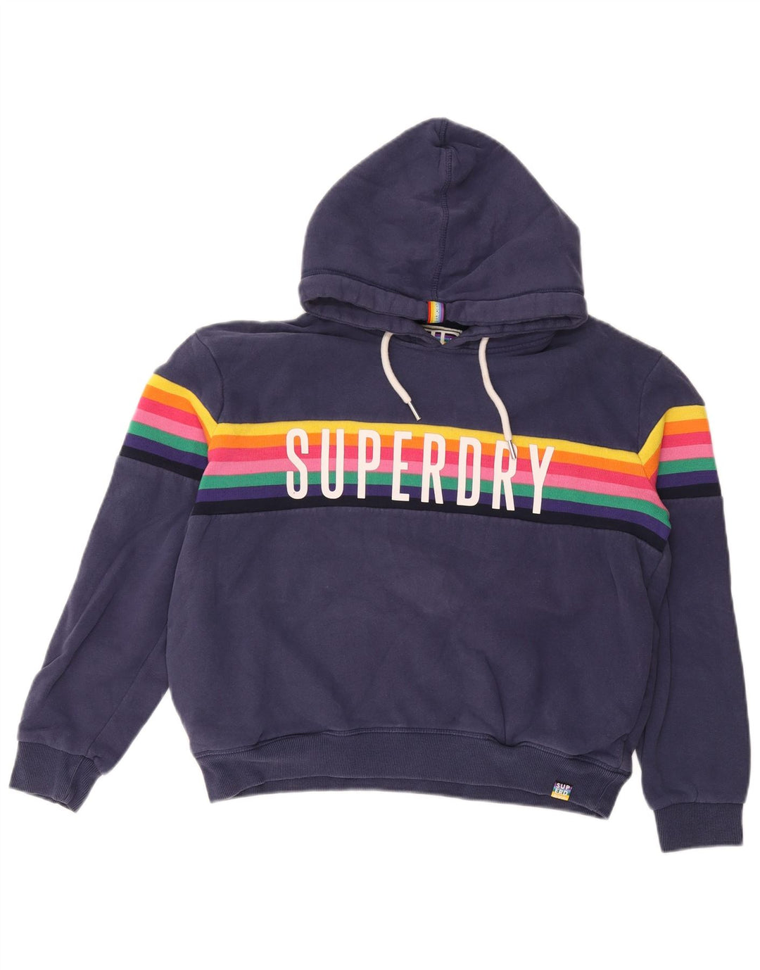 Женский джемпер с капюшоном Superdry UK 12, средний темно-синий в полоску, хлопок