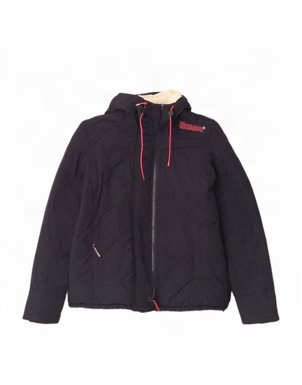 Женская стеганая куртка с капюшоном и ветровкой Superdry UK 14, большая темно-синяя
