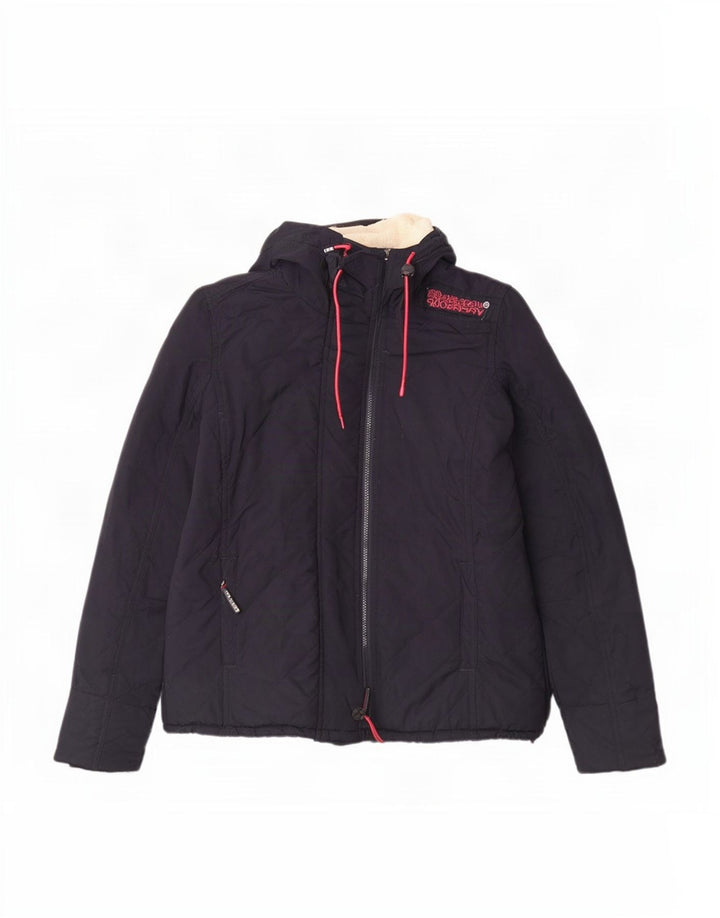 Женская стеганая куртка с капюшоном и ветровкой Superdry UK 14, большая темно-синяя