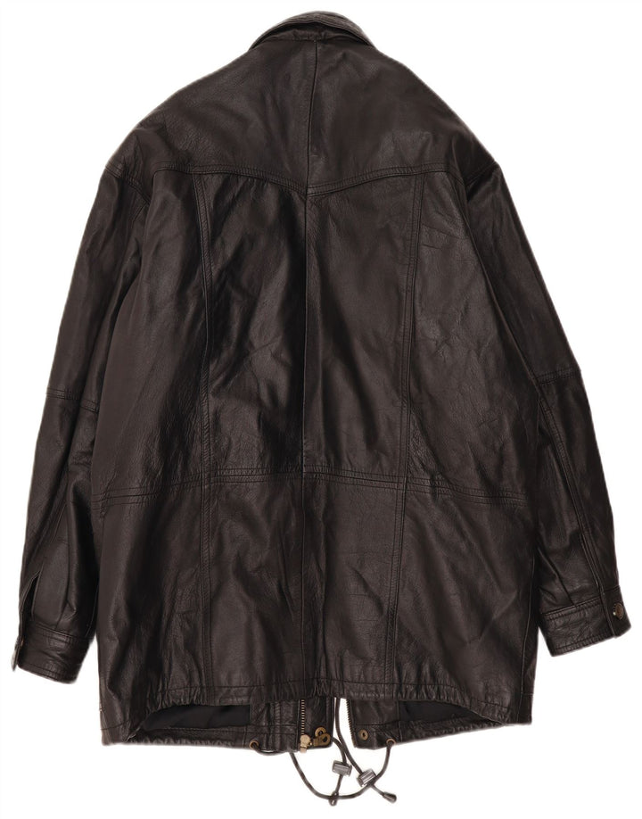 Винтажное мужское кожаное пальто UK 38, среднее черное кожаное