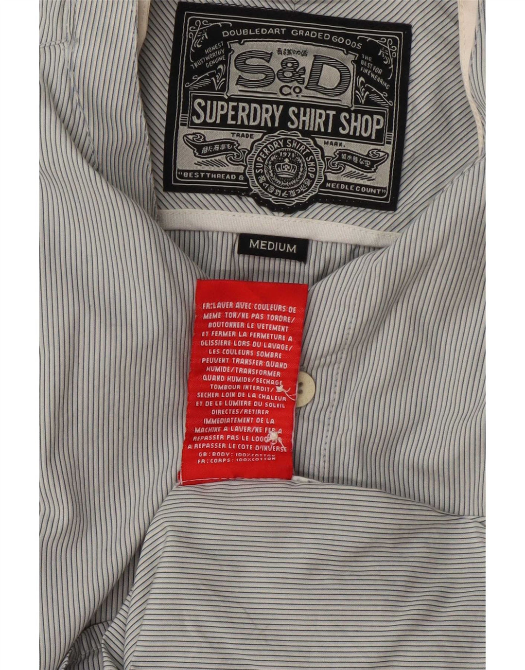 Мужская рубашка Superdry в тонкую полоску среднего серого цвета, хлопок