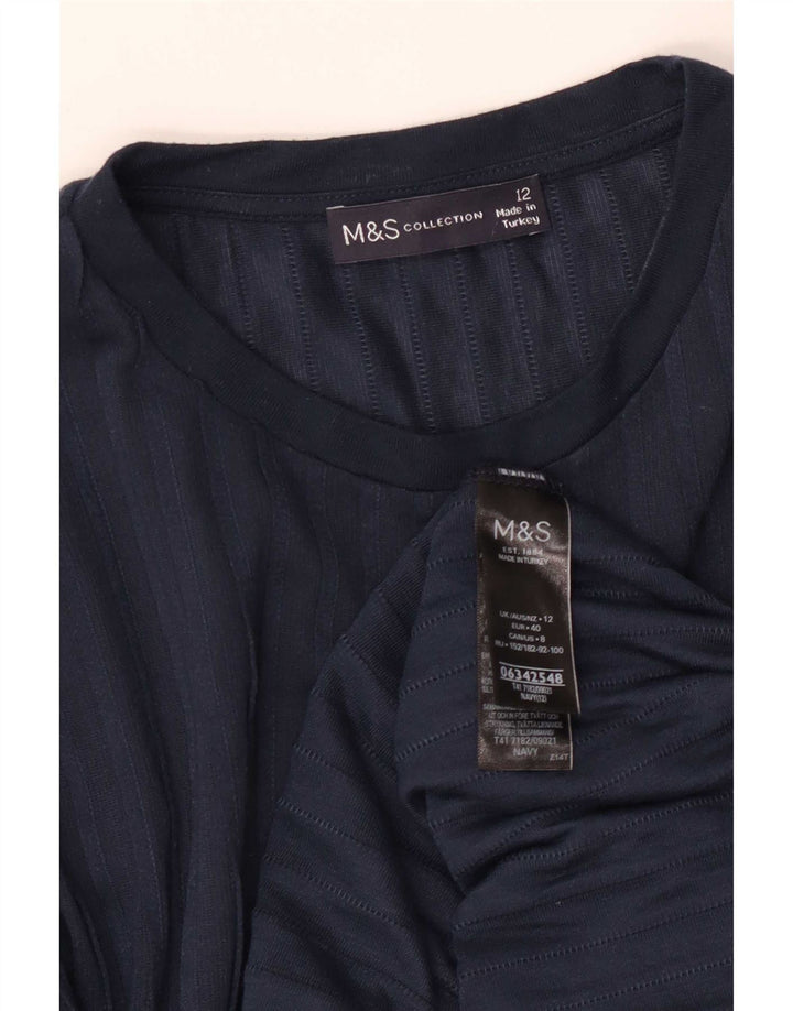 Женский топ с длинным рукавом Marks & Spencer UK 12, средний темно-синий, полиэстер