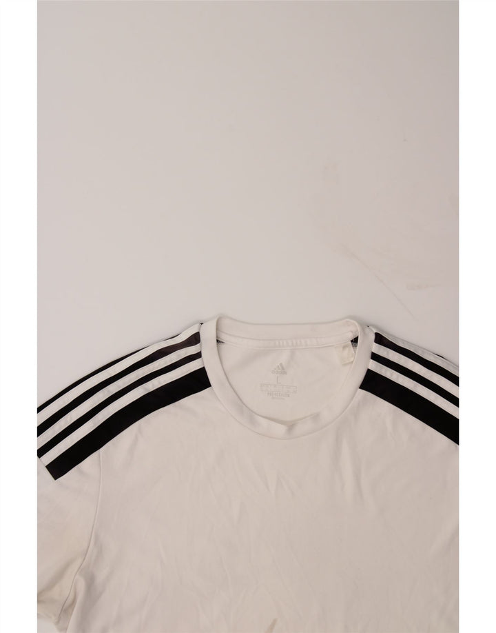 ADIDAS Mens T-Shirt Top Large White Colourblock Polyester Vintage Adidas and Second-Hand Adidas from Messina Hembry 