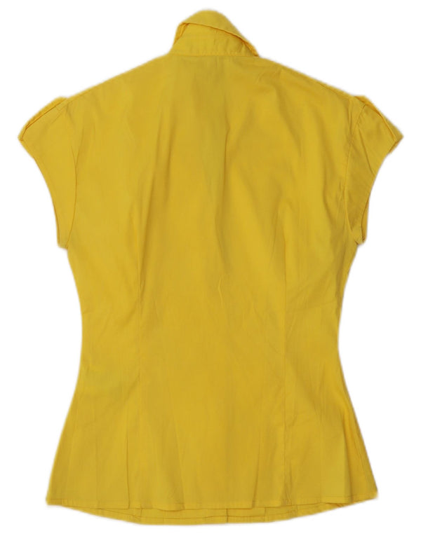 VINTAGE Womens Short Sleeve Military Shirt UK 6 XS Yellow Cotton