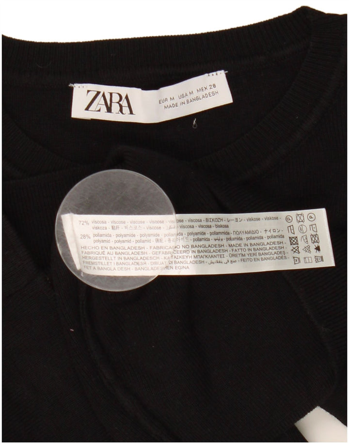 Женская укороченная футболка Zara UK 12, средний черный, вискоза