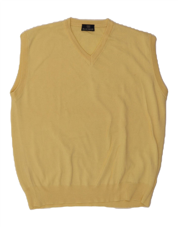 VINTAGE Mens Vest Tank Top Large Yellow Wool Vintage Vintage and Second-Hand Vintage from Messina Hembry 